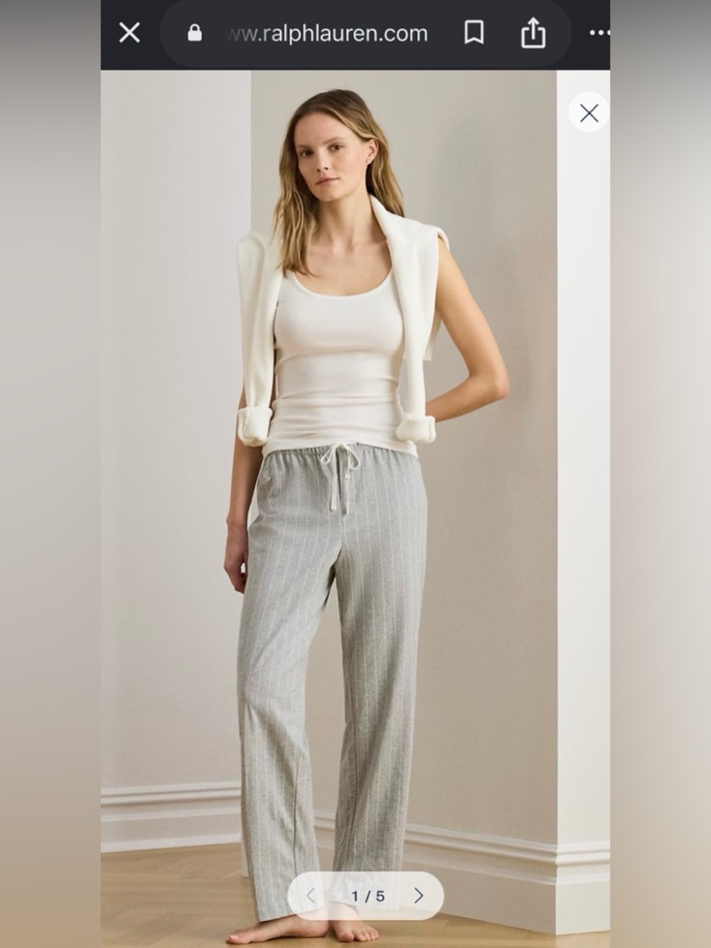 NWT — Ralph Lauren Women's Gray Pinstripe Drawstring Jersey Lounge Pants, Large